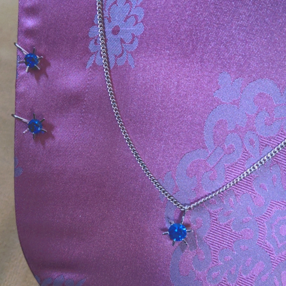 A008 🔥5 For $35 🔥 Sterling Blue Rhinestone Necklace & Screw back Earrings